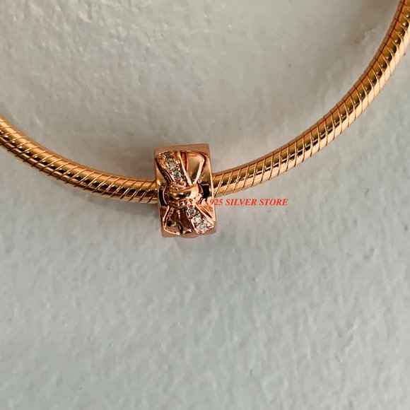 PANDORA Rose Gold Sparkling Bowtie Clip charm 7873 - Picture 8 of 13